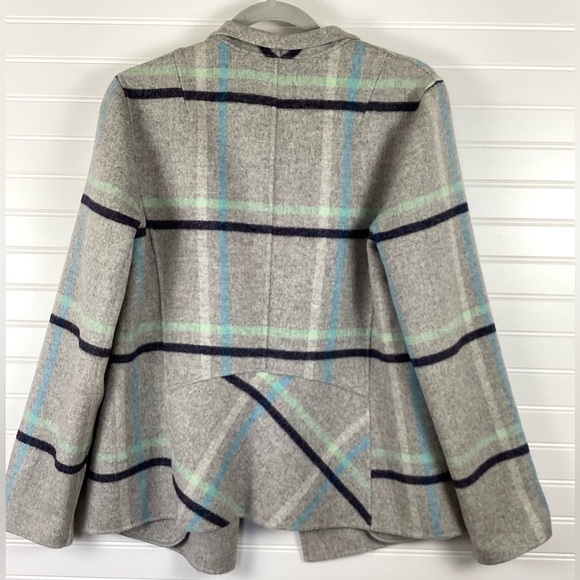 Talbots Women's Size M Cardigan Sweater Wool Blend Gray Blue Plaid Open - Picture 5 of 12